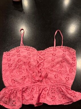 Altar'd State Pink Eyelet Lace-Up Crop Top